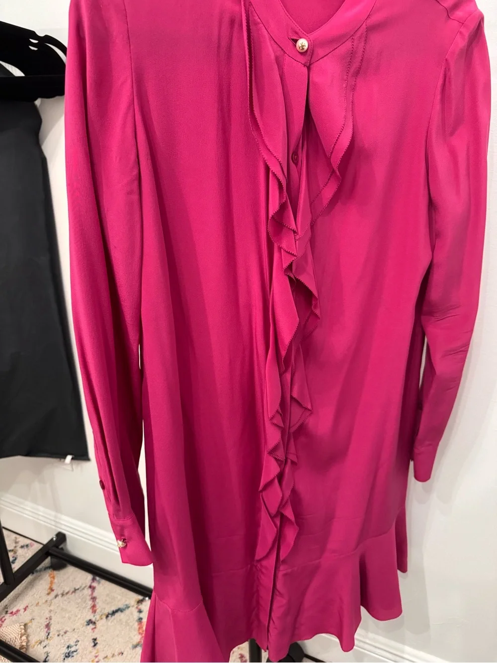 Tory Burch Ruffle-Front silk dress in Fuchsia